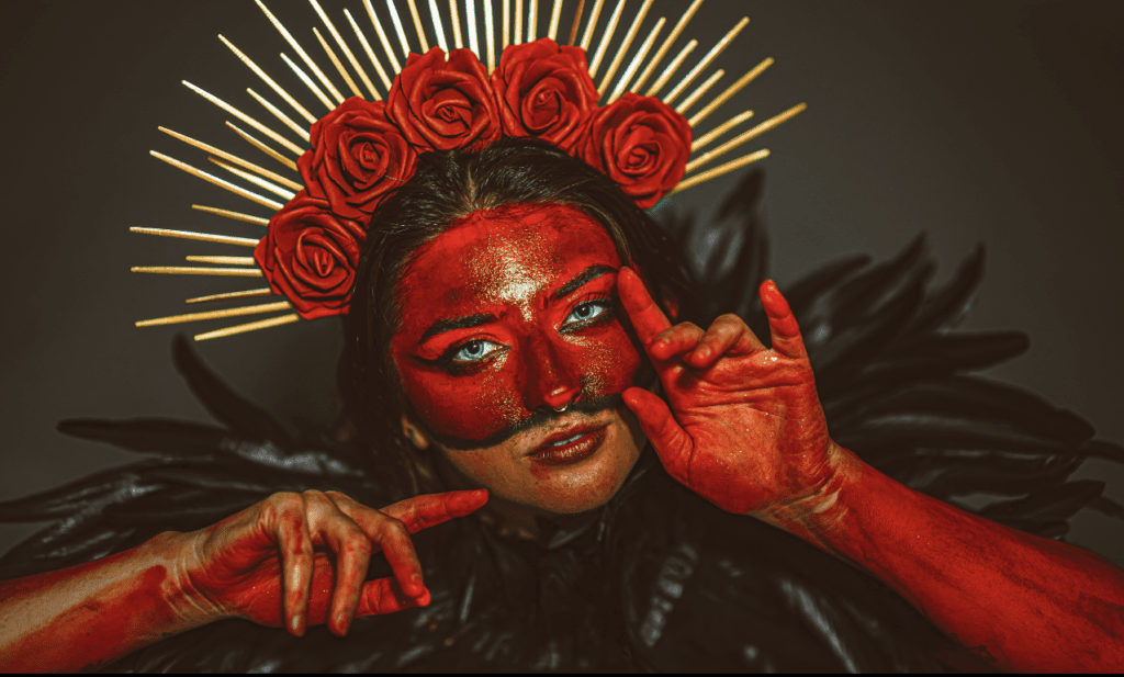 Artistic shot of Syras painted face.