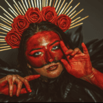Artistic shot of Syras painted face.