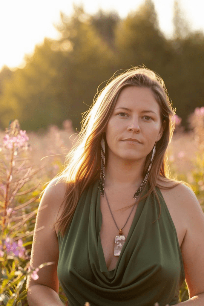Priestess Hannah surrounded by tall grass