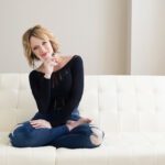 Sitting on a white sofa