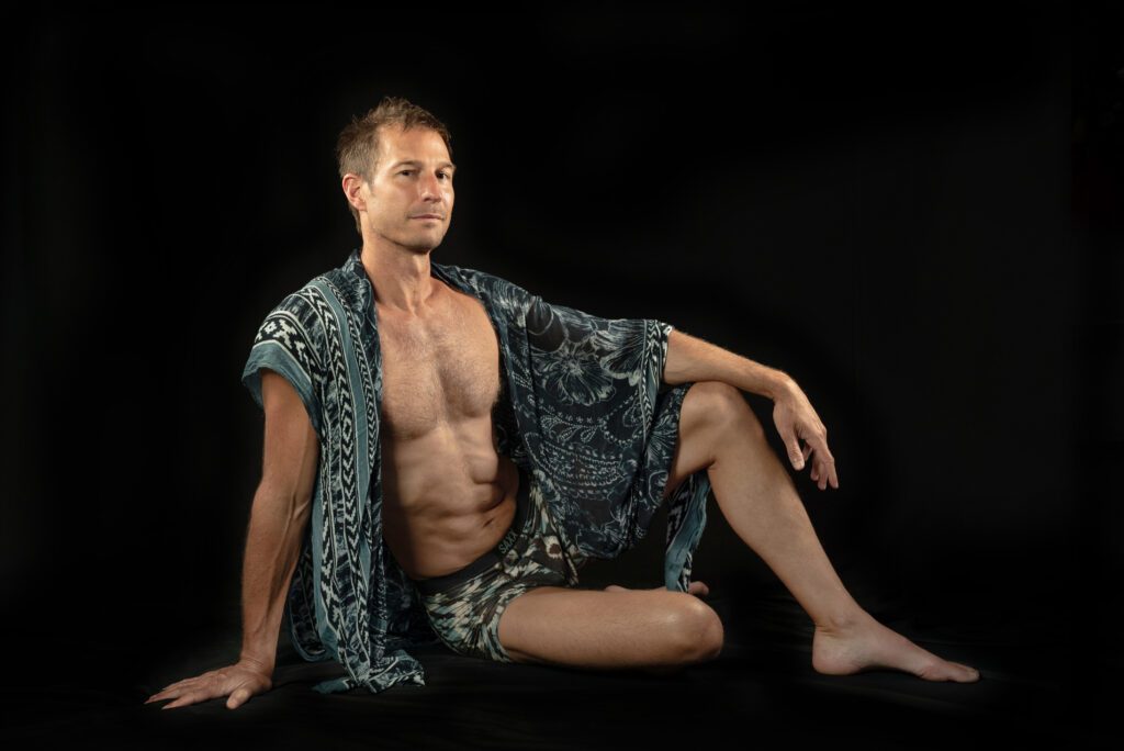 sitting in a robe