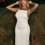 Frankie in a white dress