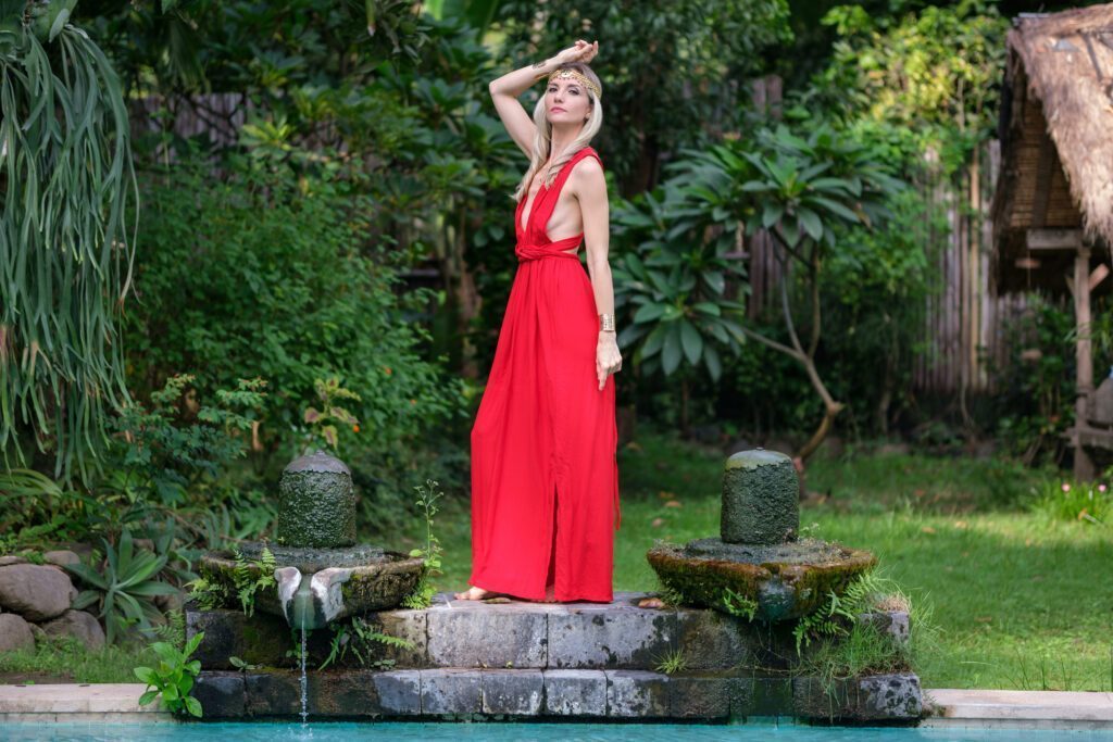 Nathalia ina red dress out in nature