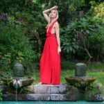 Nathalia ina red dress out in nature