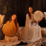 Hannah and Mahina with shamanic drums.