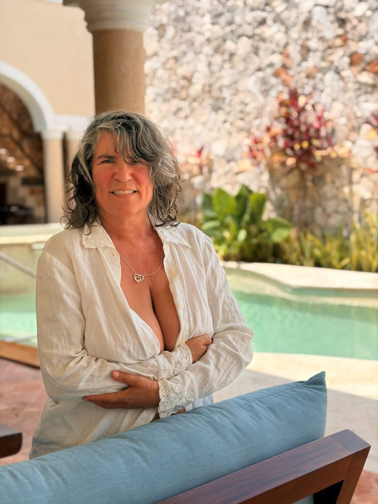 Justine by the pool.