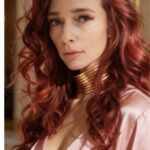 Close-up of Brittnee wearing a silky dress and golden neck rings.